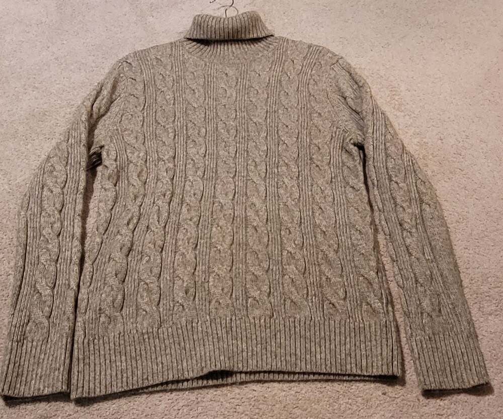 Express Men's Cable Knit Turtleneck Sweater in Tan